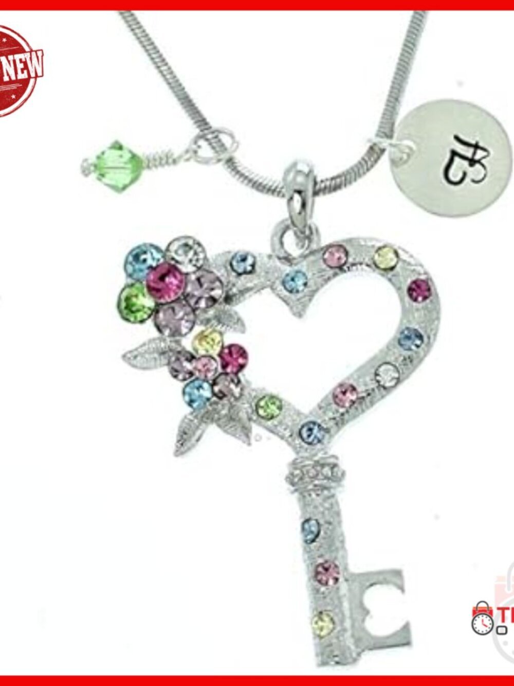 Sterling Silver Personalized Initial Birthstone Necklace with Crystal Pendant